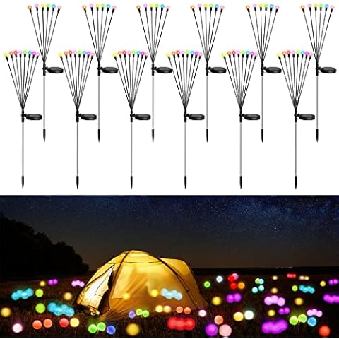 12 Pack Solar Powered Firefly Solar Powered Lights Outdoor Decorative Solar Powered Garden Outdoor Lights Starburst Waterproof Swaying Solar Lights for Yard Paths and Parterre Decoration (Colorful) Cover