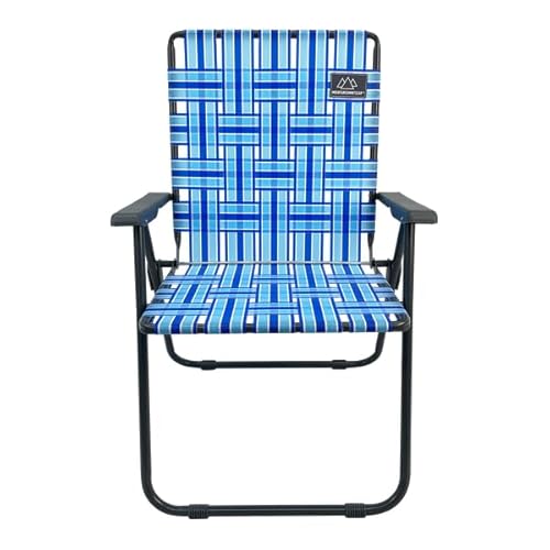 MOUNTAIN SUMMIT GEAR Retro Webbed Camping Chair - Lightweight, Foldable, Durable Steel Frame, 300lb Capacity, Vintage Stripes by Caddis Sports (1, Ocean Blue)