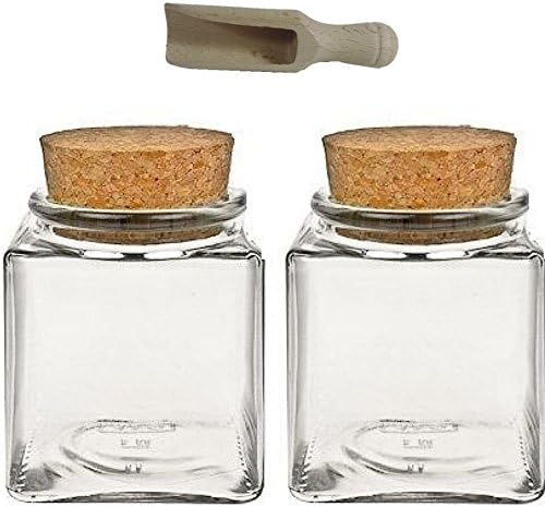 Viva housewares spice jar made of glass with cork stopper, usable as glass jars and storage tins for spices, salt, etc, Glass, transparent, 200 ml