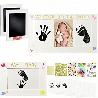 ベビーフレーム 手形 足形 フォトフレーム 置き掛け兼用 赤ちゃん 出産祝い 内祝い 無毒で安全 ベビー記念品 (はくしょく, だいごう)