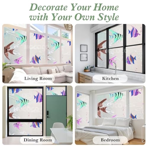 Image of MOCOCO Premium Vinyl Privacy Stained Window Glass Sticker (24x84 Inch) - Self-Adhesive Decorative Film Opaque Sheet Tint Wallpaper for Glass Cover Window, Door, Office, Home.| Anti-UV. Aquarium Fish