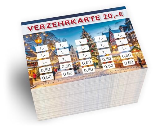 250 Verzehrkarten DIN A7, Gesamtwert 20 Euro, praktische Alternative zu Wertmarken, für Vereine, Gastronomie etc., einfaches bargeldloses Bezahlen