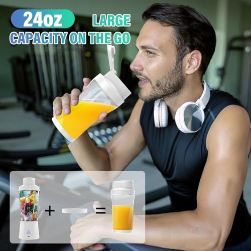 Image of Portable Blender, 360W Personal Blender for Shakes and Smoothies for Kitchen, 24 Oz BPA Free Traveling Juicer Cup and Lid with 6 Blades, Self Cleaning Portable Juicer for Kitchen /Travel /Gym, White