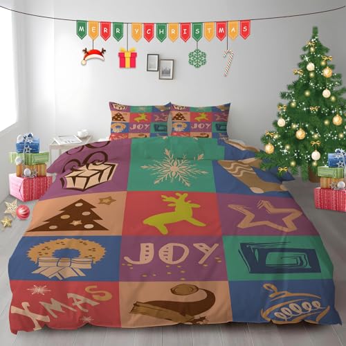 布団カバー キング クリスマスパズル|マイクロファイバー 掛け布団カバー 230x210 +枕カバー 2枚 3点セット|吸汗速乾・防静電気・洗濯耐久|肌ざわり最高 リースとトナカイ なプリントデザイン PH1002