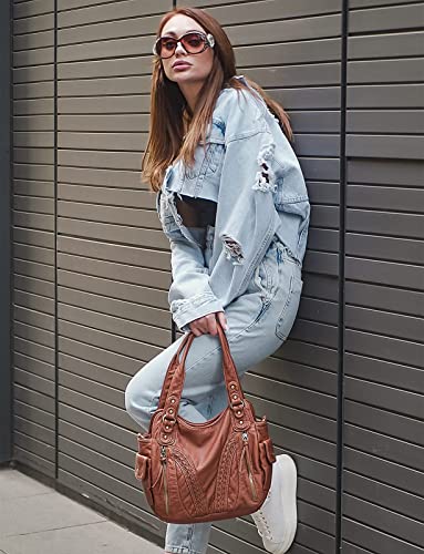 Image of Y2K Purses Hobo Bags for Women Roomy Washed Leather Handbags with Crossbody Strap