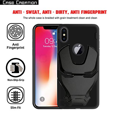 Image of COVERLY Official 3D Touch Feel Trending Marvel Avengers Logo Mask Soft Rugged Grip Iron Man Super Power Cartoon Movie Engraved Silicone Matte Back Cover for Apple iPhone Xs - Black