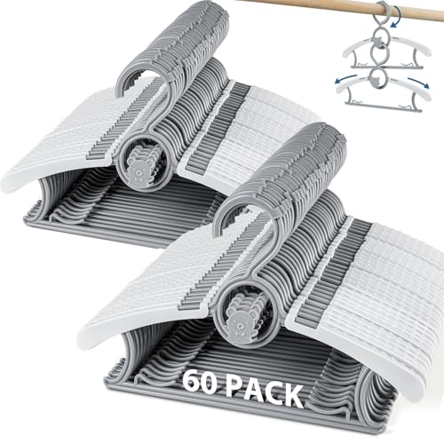 Image of PIGLOG Baby Hangers 60 Pack Kids Hanger-Extendable Adjustable Non-Slip Plastic Kid Hanger for Closet,Stackable Baby Clothes Hangers for Toddler Kids Children Infant Teen,Grey Bear Toddler Hangeres
