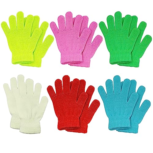 Image of 6 Pairs Kids Gloves Winter Toddler Gloves Full Fingers Knit Gloves Children Stretchy Warm Gloves Bulk for Girls Boys