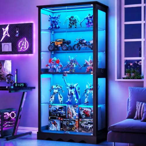 5 Niveaux 180cm de haut Vitrine en Verre avec, Objets de collection,Noir