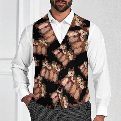 Cute Otter Christmas Men's Suit Vest Waistcoat Vests Formal Dress with 2 Pockets for Business Casual Tuxedo2