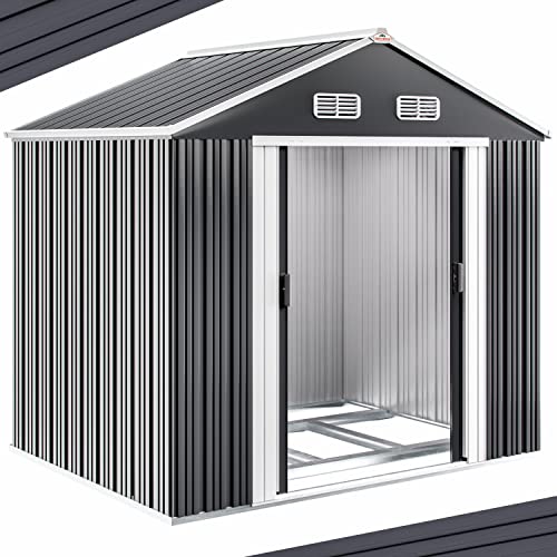 Abri de jardin métal XXL anthracite 5m² fondation 257x205x177,5cm porte coulissante cabane cabanon remise de jardin 8,4m³