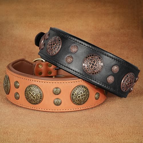 Didog Hundehalsband aus echtem Leder, breit, weich, strapazierfähig, 5 cm breit, luxuriöses, langlebiges Hundehalsband für mittelgroße und große Hunde, Braun, L