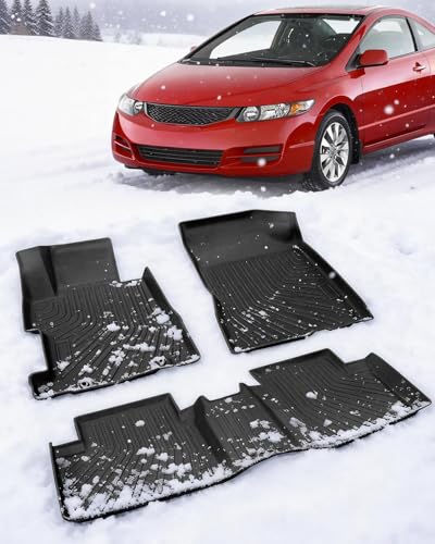 CreekT All Weather Floor Mats for Honda Civic 2006-2011 (Not Fit Coupe) 4 Door 8th Gen Custom Fit 5-Seat for Civic Sedan LX EX SI Heavy Duty Rubber Car Accessories 2006 2007 2008 2009 2010 2011