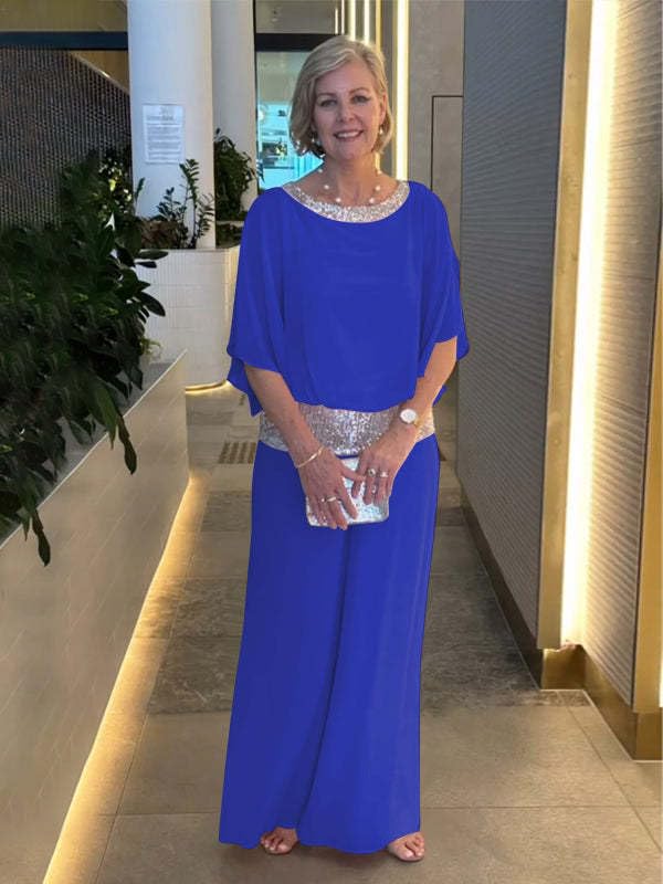 Two Piece Set Pant Suits Mother of The Bride Dressy Wedding Guest Chiffon Flowy Elegant Women Formal Outfits4