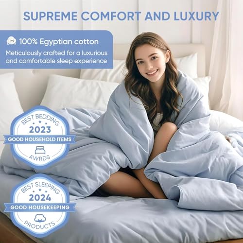 Image of TWK 1200 TC 100% Egyptian Long-Staple Cotton Bedding Sheets Set, Luxury Hotel Style Deep Pocket with Elastic Reinforced Seams Sheet Set, Soft & Comfy Natural Sheets (French Blue, King)
