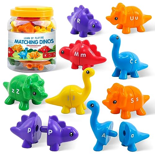Image of Montessori Learning Toys for Toddlers 1-3, Matching Letters Fine Motor Toy, Double-Sided 26 PCS ABC Dinosaur Alphabet Games for Kids Ages 3-5, Alphabet Learning Dinosaur Set for Kindergarten