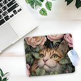 1 Pcs Cute Cat Floral Non-Slip Rubber Mouse Pad for Home Office Desk Workspace Laptop Gifts for Women Girls Cat Lovers Coworker