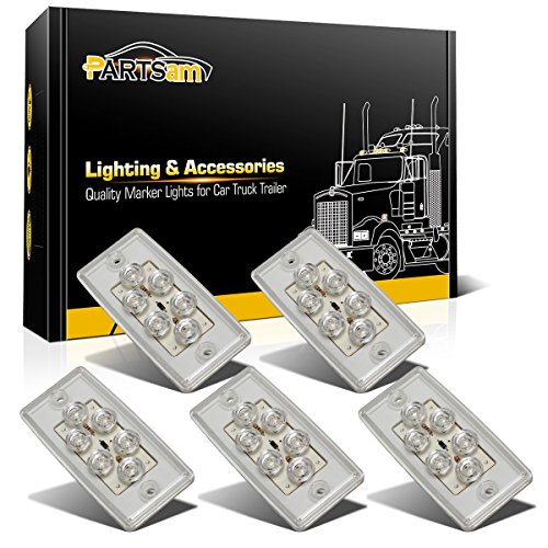 Partsam 6LED Amber Cab Marker Lights - Clear Lens Waterproof Roof Mount Clearance Lights for Trucks Compatible with Freightliner/Volvo Heavy Duty Trucks & Trailers (5 Pack)