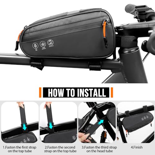 Image of WOTOW Bike Frame Bag - 3 Ways Installation Water Resistant Reflective Bicycle Top Tube Bag with Two Side Pockets, Ebike Cycling Triangle Bag Pouch Accessories for MTB Road Travel (1.2L)