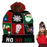 Geruwam Gorro con diseño de luz navideña | Gorro Tipo suéter de Invierno con Luces LED,Regalo de decoración de Sombrero de Fiesta Intermitente para Hombres y Mujeres para Año Nuevo, Navidad