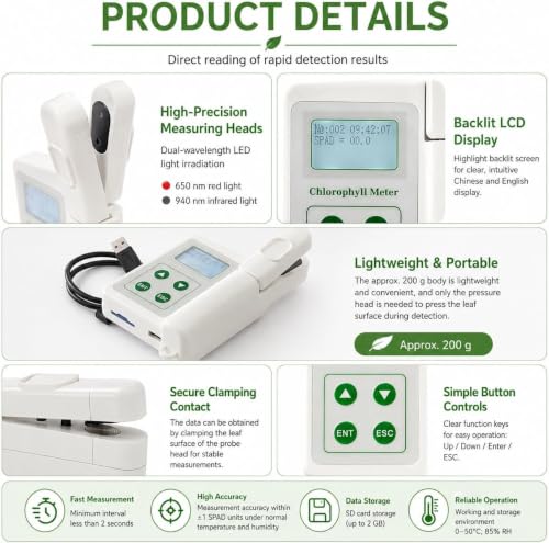 Medidor de clorofila SPAD y temperatura foliar con batería de 2000 mAh 8