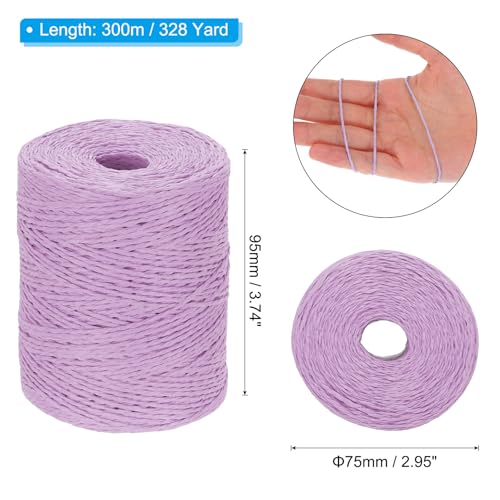 Image of PATIKIL Natural Cotton Raffia Yarn 328 Yard, Crochet Raffia Paper Ribbon for DIY Sun Hat Beach Bag Crochet Yarn Wrapping Knitting, Light Purple