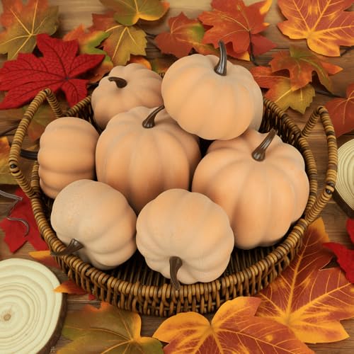 Image of Ghrdopy Fake Pumpkins, 8 Pcs Orange Artificial Pumpkins, Plastic Pumpkins for Thanksgiving Party Table Centerpiece Autumn Home Decoration-C