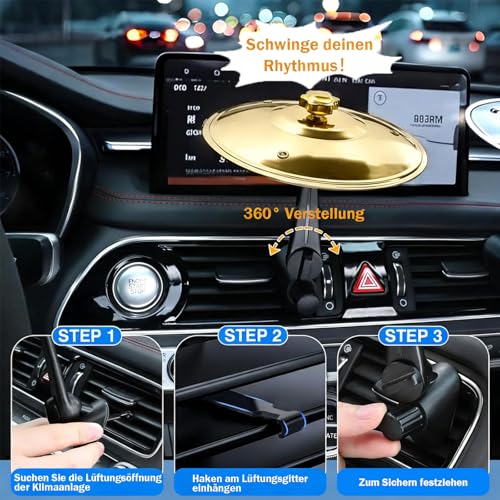 FLYGRRIV Auto Schlagzeug, Auto Gadgets, Mini Car Crash Becken für Lüftungsöffnungen, Car Drum Geeignet für Lüftungsschlitze mit Stock, Autoinnenausstattung, Dekorationen, Musikinstrumente (Gold)