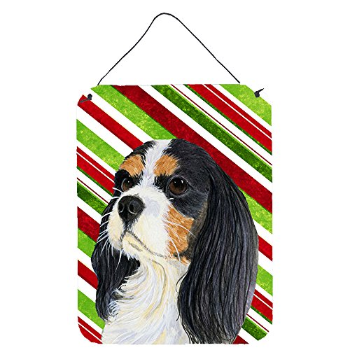 Caroline's Treasures LH9234DS1216 Cavalier Spaniel Candy Cane Holiday Christmas Wall or Door Hanging Prints Aluminum Metal Sign Kitchen Wall Bar Bathroom Plaque Home Decor Front Door Plaque, 12x16, Mu