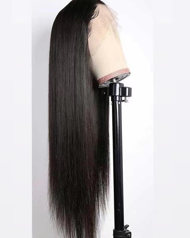 Miniatura 7 de AIGOLQUEEN Pelucas de cabello humano lacio de 26 pulgadas con encaje frontal de 13 x 4 pulgadas, prearrancadas con abuelitos, pelucas de cabello