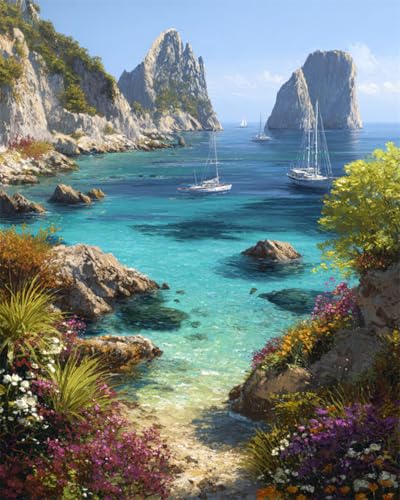 Kit point de croix paysage marin 9CT 40x50cm broderie perlée DIY