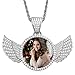 Produktbild TheBigThumb Personalisierte Gravierte Foto Kupfer Halskette Kreative Foto Halskette Personalisierte Bilderrahmen Anhänger Geburtstag Weihnachten Jubiläum Kreative Unisex Silber Flügel-14(35cm)