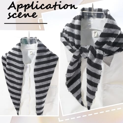 Triangle Knitted Scarf Black Grey Striped Neckerchief Trendy Head Hair Wrap Bandana Soft Warm Cashmere Feel Versatile Shawls Scarves for Women Winter Autumn Spring Streetwear Accessories4