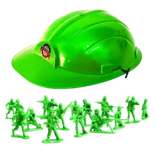 Kit Militar 24 Bonecos Soldadinhos e Capacete Infantil do Exército Verde Brinquedo Fantasia