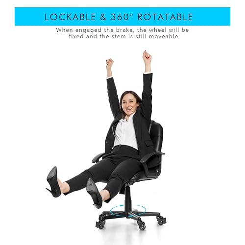 Miniatura 2 de Hirate Paquete de 5 ruedas para sillas de oficina (2 con frenos, 3 sin ellos), 2 pulgadas de repuesto de ruedas giratorias resistentes con cerradura