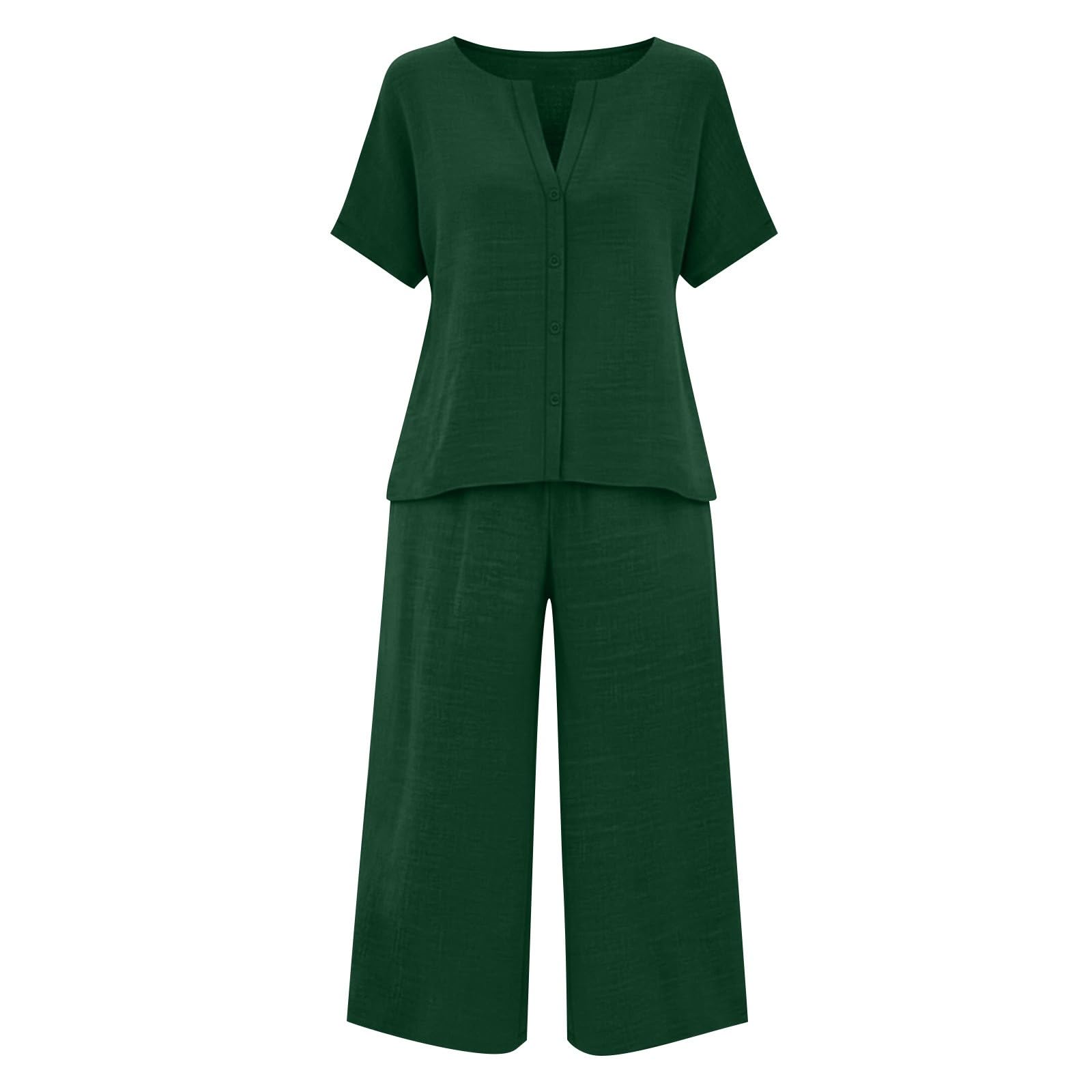 riou Chándal Mujer Completo Verano Original Moda Algodon Y Lino Conjunto Chandal Completo Blusa Manga 3/4 Pantalones Transpirable Vacaciones Deportivo Casa Trabajo M-3xl