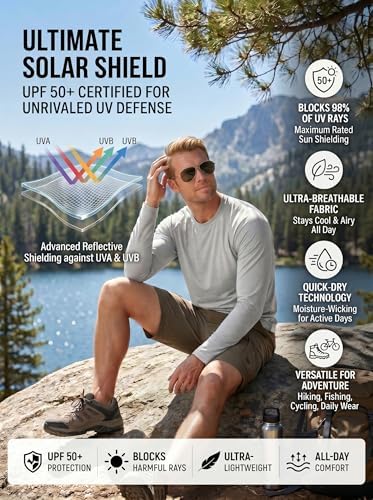 6 Pack Men's Quick Dry Long Sleeve Shirts UPF 50+ UV Sun Protection SPF Moisture Wicking T-Shirt for Casual Workout AM - 5