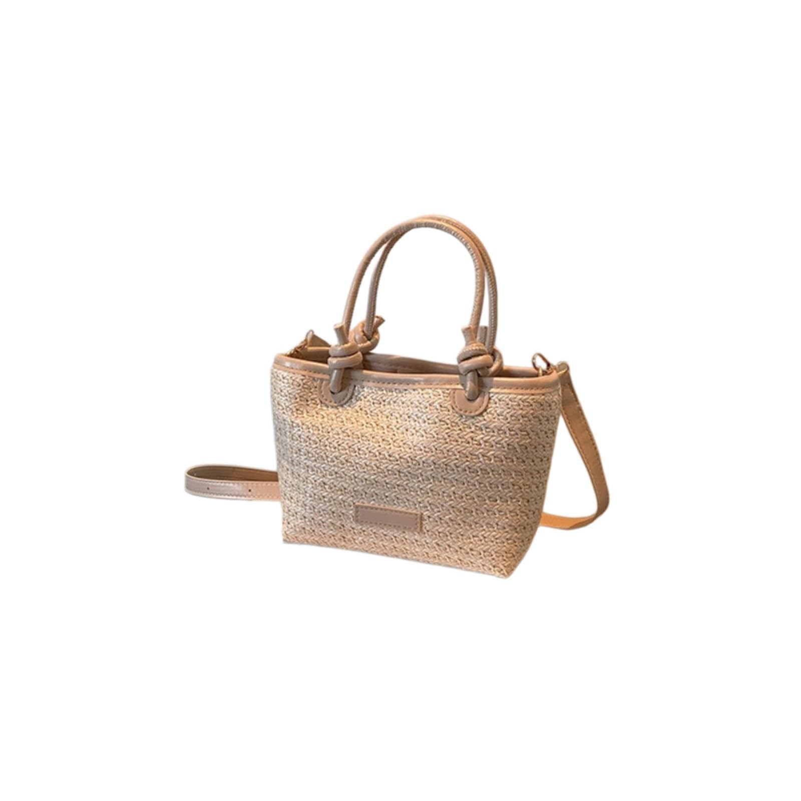 Kosmetiktasche Frauen Gewebt Stroh Tasche Crossbody Tote Handtasche Retro Korb Schultertasche Sommer Urlaub Tasche-beige