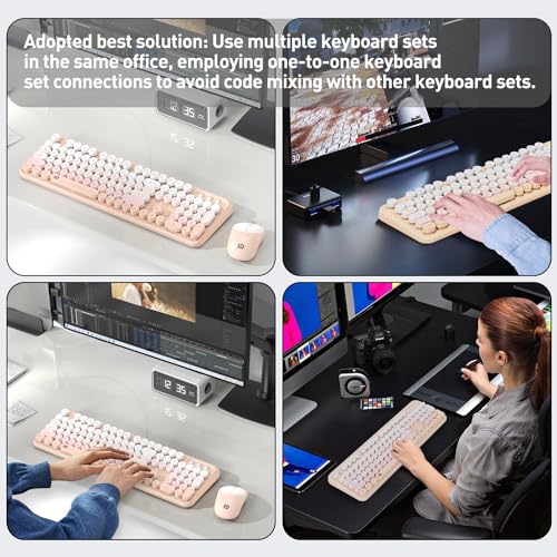 Image of Wireless Keyboards Mouse Combos, Colorful Cute Typewriter Full-Size Retro Round Keycaps, 2.4GHz Cordless Sleep Mode Office Quiet Wireless Keyboard and Mouse Set for Desktop Laptop PC Computer