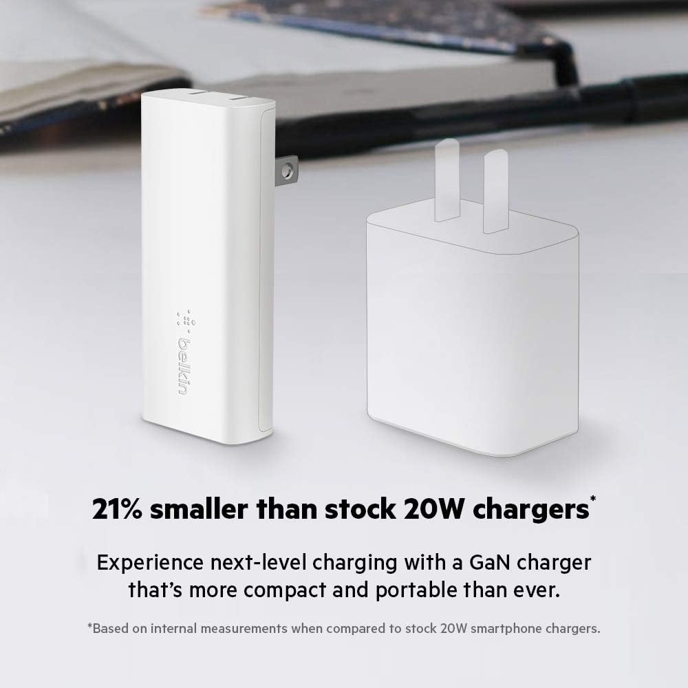 Belkin USB C GaN Wall Charger 20W PD with USB C to C Cable Included Power Delivery for iPad Pro, Galaxy S22, S21, Plus, Ultra, Ultra, Z Fold, Z Flip, Nintendo Switch, Google Pixel, XL, and More