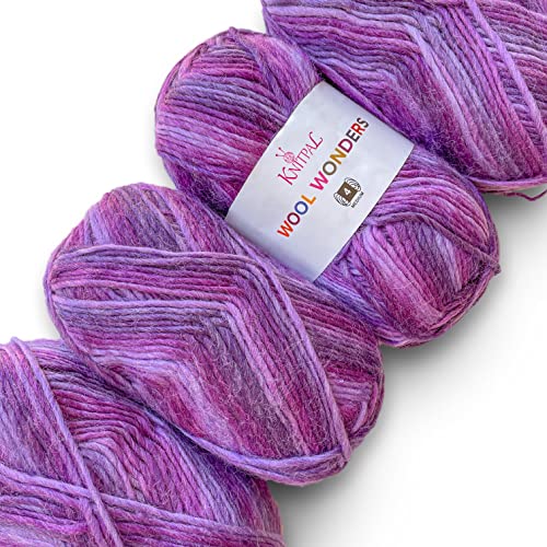 Image of Wool Wonders Yarn for Crocheting, 4-Pack (640Yds / 400G), Free Patterns - Wool Yarn for Knitting - Aran /Heavy #4 Medium Worsted Weight - Purple Iris