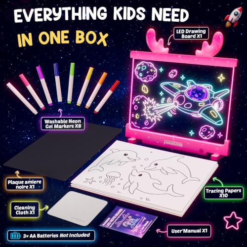 MarsBus LED Drawing Board for Kids with Stand, 8 Markers, 10 Tracing Papers — view 3