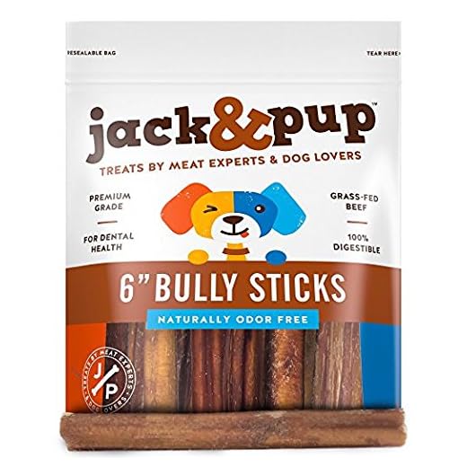 Jack & Pup Premium Grade Odor Free Bully Sticks Dog Treats (5 Pack) 6 Inches Long All Natural Gourmet Dog Treat Chews Fresh and Savory Beef Flavor Long Lasting Treat