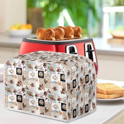 Image of Toaster Cover Kitchen Bakeware Protector Fits for Most Standard 4 Slice Toasters, Keep Toaster Free From Dust Stain Fingerprints Oven Dustproof Cover, Love Coffee Vintage