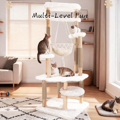 Árbol para gatos moderno de madera 70 pulg miniatura 2