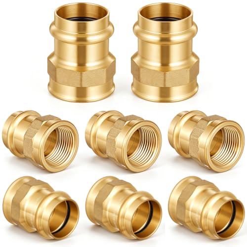 Image of 8 Pack 1 inch Press x 1 inch FIP Brass Press Fittings | Npt Adapter for Residential & Commercial Piping