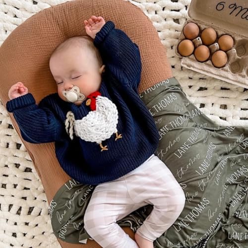 Toddler Baby Girl Boy Knit Sweater Rooster Embroidery Western Country Sweatshirt Oversized Tops Fall Winter Clothes2