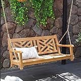 Cambridge Casual Maine Teak Wood Porch Swing – Durable Outdoor Swing for Patio, Porch, Garden, Deck – Comfortable, Weather-Resistant Hanging Teak Swing for Relaxation