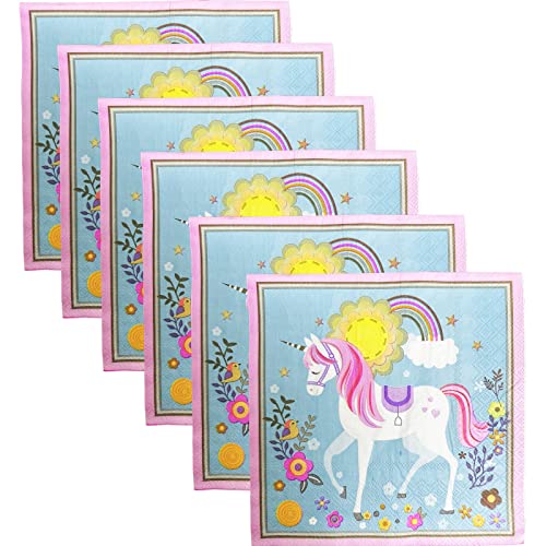 Romolive 100 Packs Cocktail Napkins Unicorn Guest Napkins For Dinner 2-Ply 6.5X6.5 Inch Birthday Napkins Decorative #TOP5