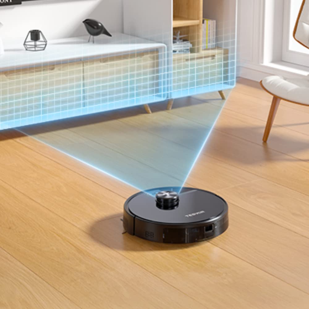Robot aspirador Tesvor S4 con navegación láser LiDAR, creación de mapas precisos de habitaciones virtuales, 2200 Pa, duración de la batería de hasta 120 minutos, gris espacial